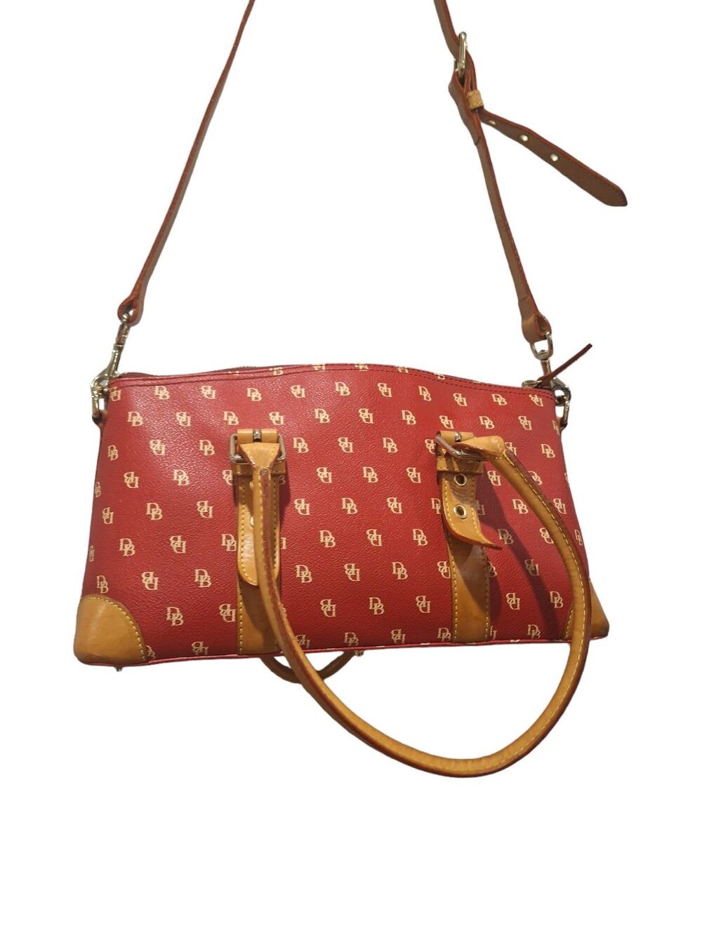 Vintage Dooney & Bourke Red Pebbled Leather Handbag Removable Strap Zip Top